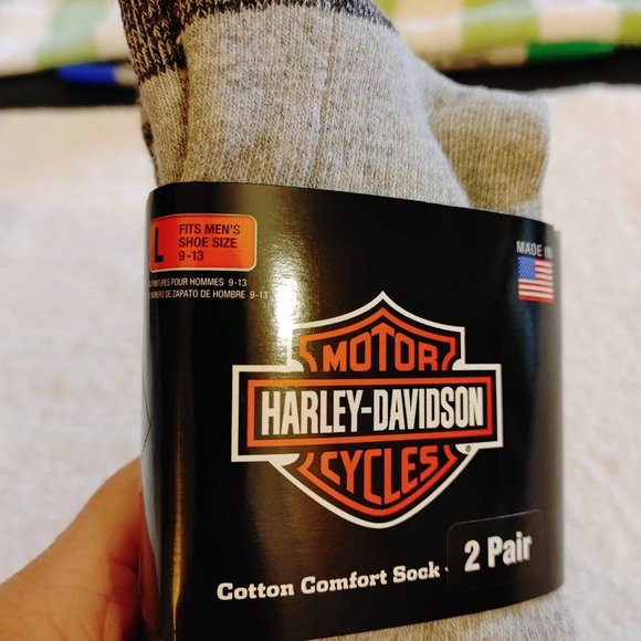Harley-Davidson 2-prs Cotton-feel Comfort Crew Socks Large 10-13 S3 #3 - Picture 7 of 9